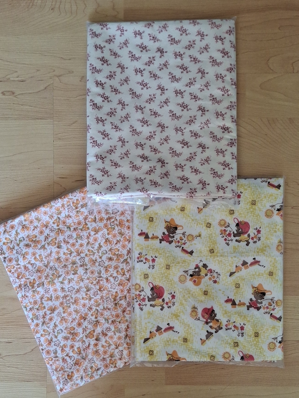 Set Of 3 Vintage Receiving Blanket Fabric Floral Little Girl Approx 40" x 34"